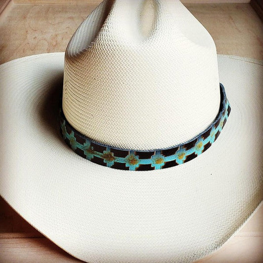 Blue Navajo Embossed Leather Hat Band bestfashion mn