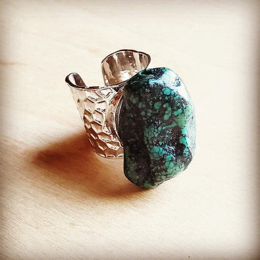 Natural Turquoise Chunk on Cuff Ring bestfashion mn