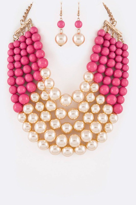 2 Tone Layered Pearls Strand Necklace Set bestfashion mn