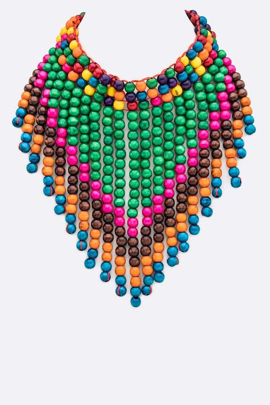 Mix Color Wooden Beads Statement Necklace bestfashion mn