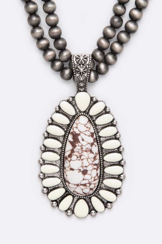 Large Stone Pendant Navajo Beaded Long Necklace bestfashion mn