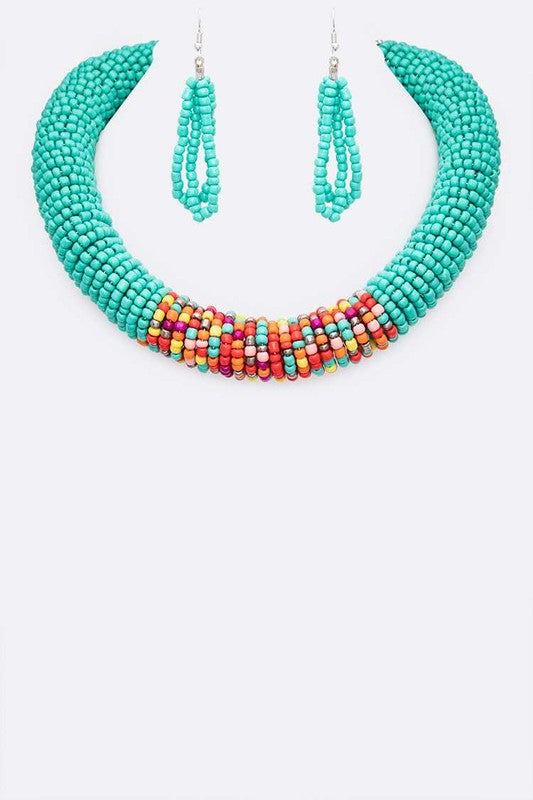Seed Beads Statement Collar Necklace Set bestfashion mn