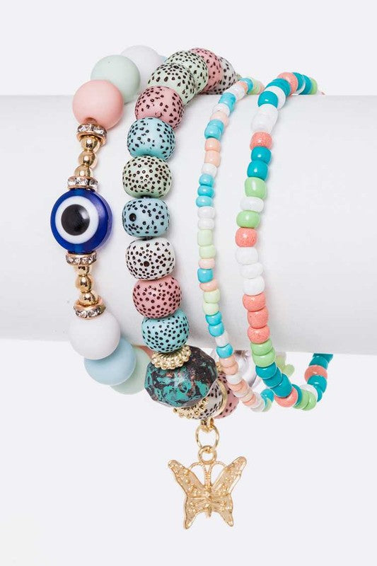 Butterfly And Evil Eye Mix Beads Bracelet Set bestfashion mn