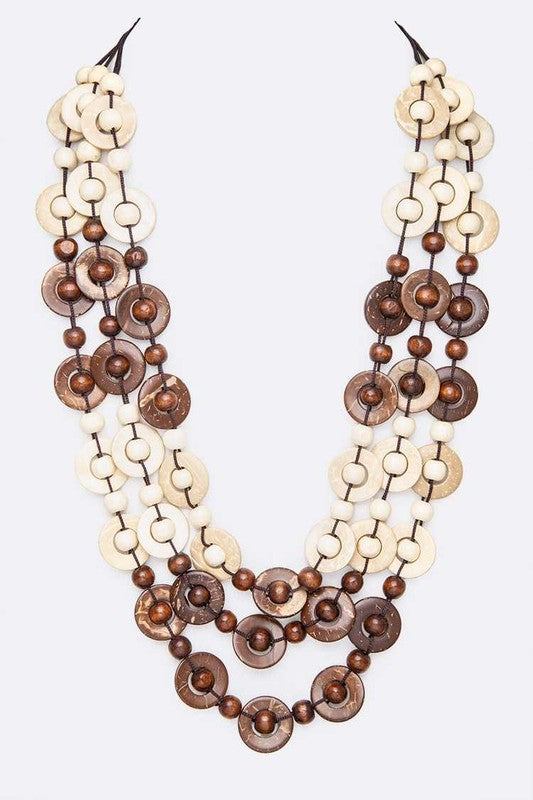 Wooden Beads Layered Statement Necklace bestfashion mn