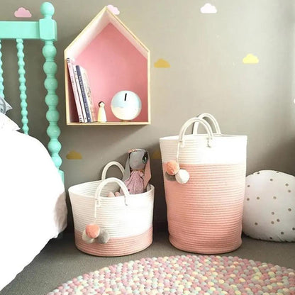 Cotton Rope Woven Storage Baskets with Strong Handles Nursery Laundry Basket Kids Toy Hamper bestfashion mn