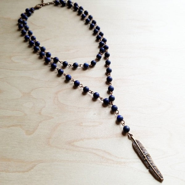 Double Strand Blue Lapis with Copper Feather