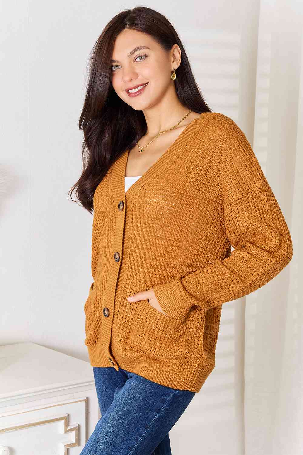 Double Take Drop Shoulder Button Down Cardigan with Pockets bestfashion mn