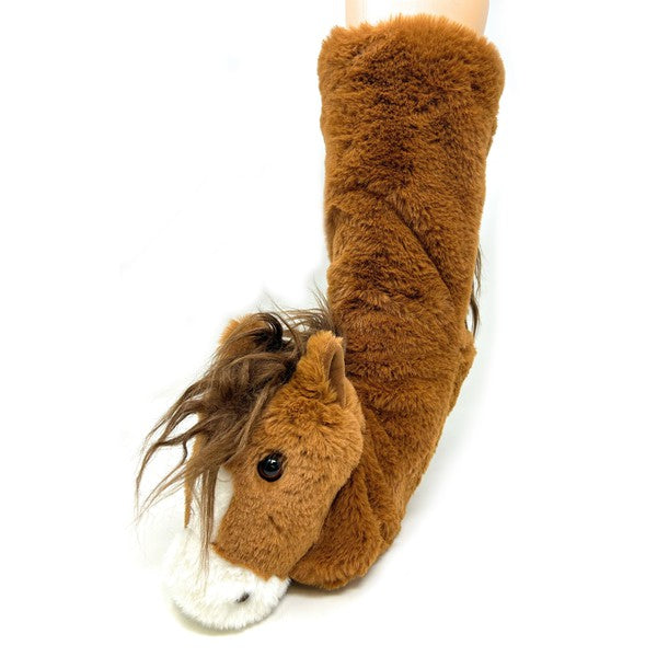 Horse Play - Women's Plush Animal Slipper Socks