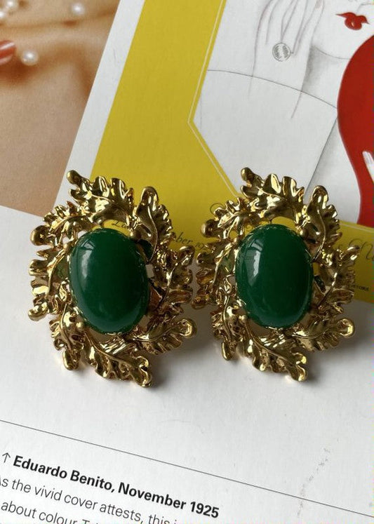 Vintage style green color glass stud earring bestfashion mn