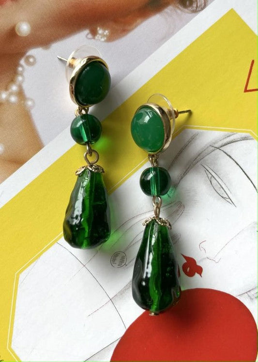 Vintage style green glass jelly retro earring bestfashion mn