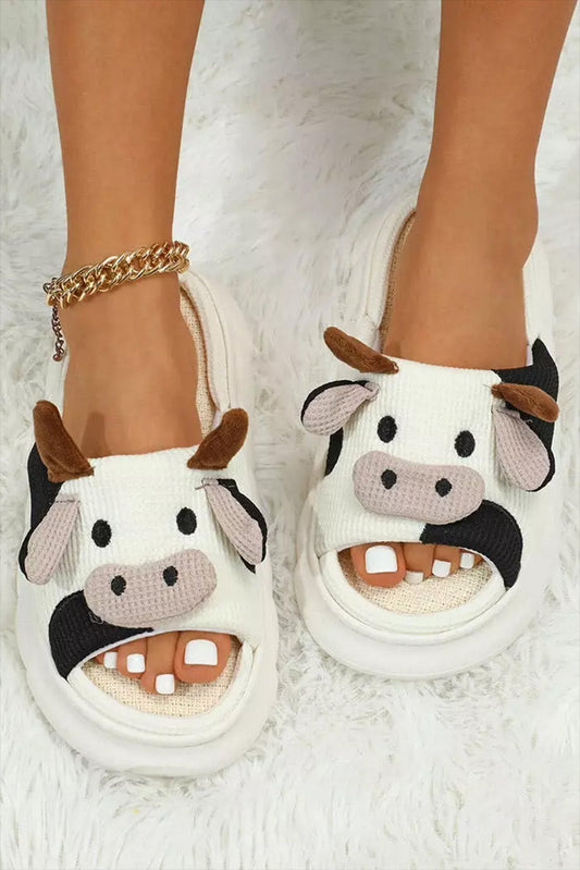 White Cute Cow Pattern Open Toe Slippers bestfashion mn