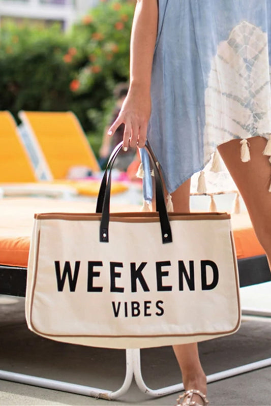White WEEKEND VIBES Canvas Tote bestfashion mn