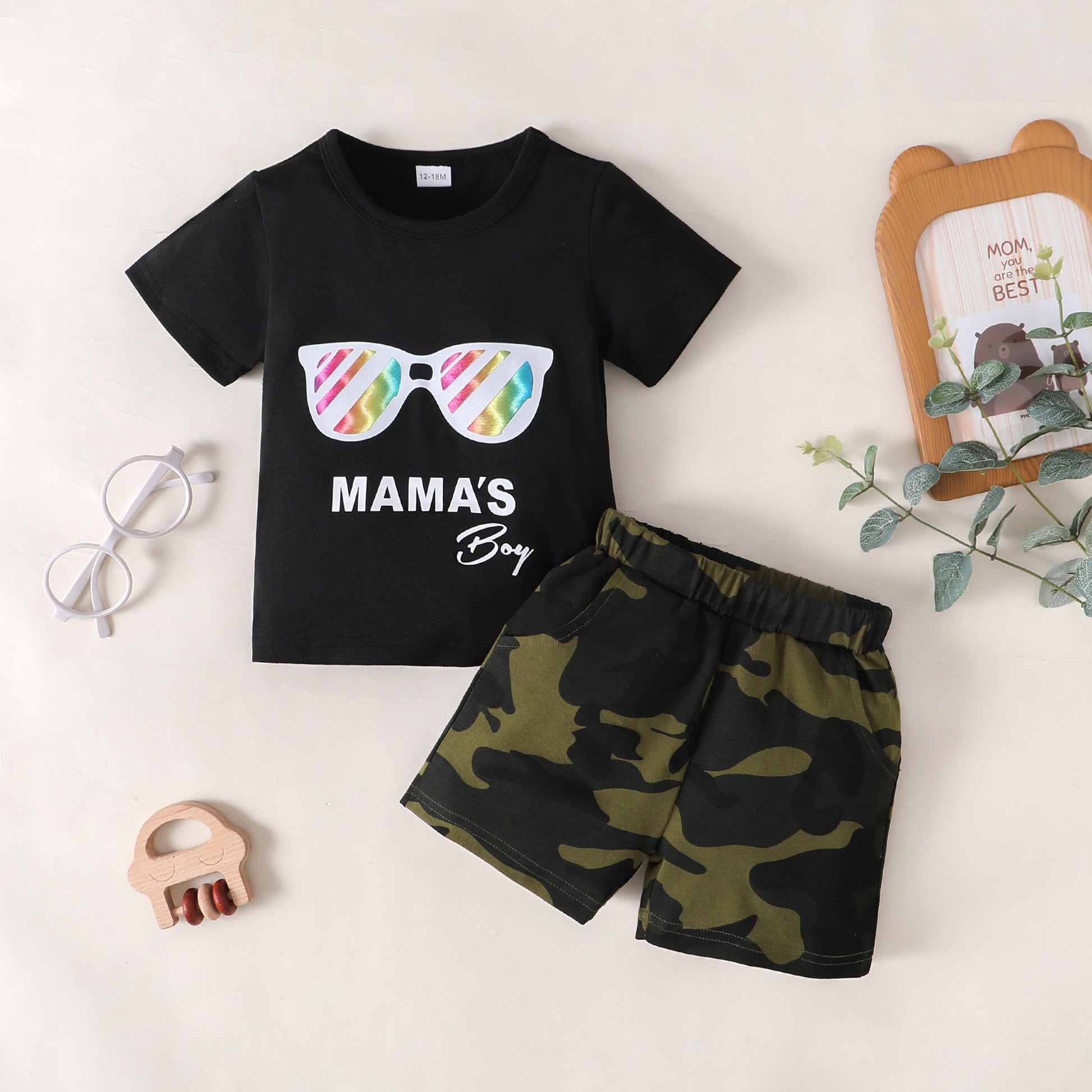 BOY Graphic T-Shirt and Camouflage Shorts Set
